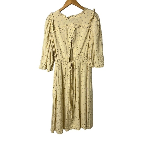 Munthe Curtis Floral Midi Dress Cream Size 38 Back Cutout Ruffle Trim - Picture 6 of 13